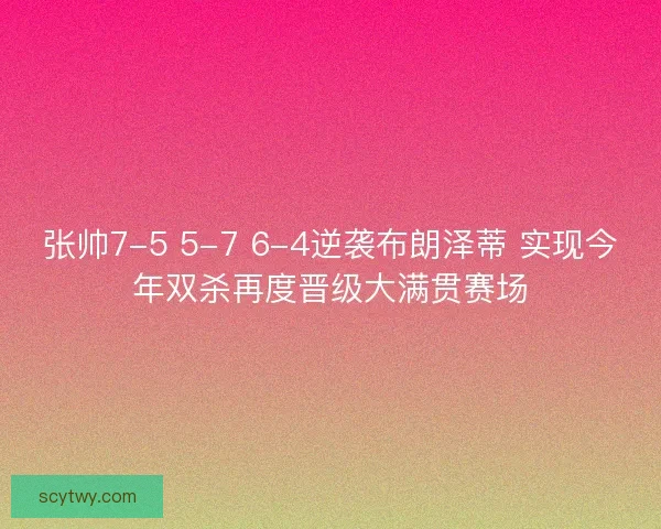 张帅7-5 5-7 6-4逆袭布朗泽蒂 实现今年双杀再度晋级大满贯赛场